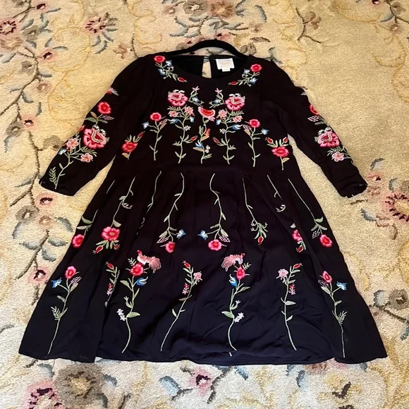Anthropologie | Dresses | Anthropologie Maeve Embroidered Black Dress Xxsp  | Poshmark